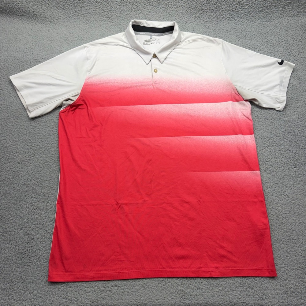 Nike Golf 854274-100 Mens XL Red White Gradient Dri-FIT Standard Fit Polo Shirt